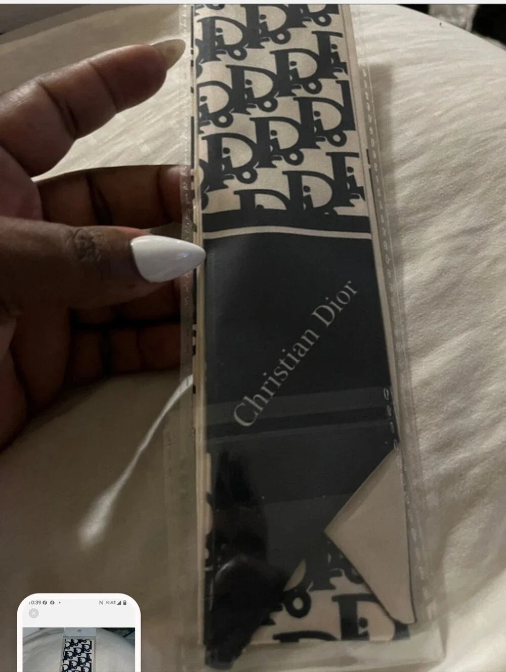 Dior Cream & Navy Monogram Twilly Scarf